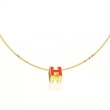 High End Hermes Cage D’H Necklace Orange In Lacquer Yellow Gold