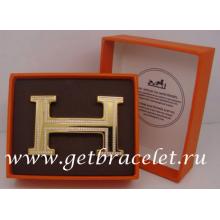 Designer Hermes Reversible Belt 18k Gold Plated H Buckle With Double Full Diamonds