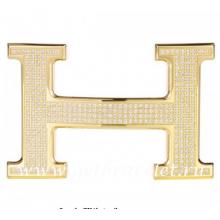 Hermes Reversible Belt 18k Gold Plated H Buckle With Full Diamonds