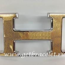 Imitation Hot Hermes Reversible Belt 18K Gold-Silve Rhombus Stripe Buckle