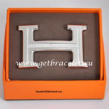 High Quality Hermes Reversible Belt 18k Silver Plated H Buckle With Single Row Full Diamonds