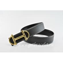 Hermes Reversible Belt Black/Black Anchor Chain Togo Calfskin With 18k Gold Buckle