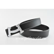 Hermes Reversible Belt Black/Black Fashion H Togo Calfskin With 18k Silver Buckle Replica