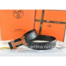 Hermes Reversible Belt Black/Black Ostrich Stripe Leather With 18K Brown Gold Width H Buckle Replica