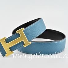 Hermes Reversible Belt Blue/Black Classics H Togo Calfskin With 18k Gold With Logo Buckle Replica