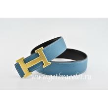 Hermes Reversible Belt Blue/Black Classics H Togo Calfskin With 18k Gold With Logo Buckle Replica