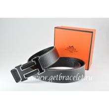 Imitation Hermes Reversible Belt Black/Black Togo Calfskin With 18k Black Silver H Buckle