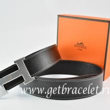 Hermes Reversible Belt Black/Black Togo Calfskin With 18k Gold Wave Stripe H Buckle