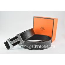 Hermes Reversible Belt Black/Black Togo Calfskin With 18k Gold Wave Stripe H Buckle