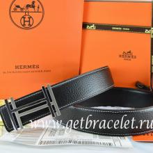 Imitation Hermes Reversible Belt Black/Black Togo Calfskin With 18k Silver Double H Buckle
