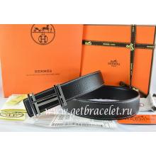 Imitation Hermes Reversible Belt Black/Black Togo Calfskin With 18k Silver Double H Buckle