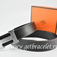 Perfect Hermes Reversible Belt Black/Black Togo Calfskin With 18k Silver H Buckle