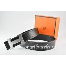 Perfect Hermes Reversible Belt Black/Black Togo Calfskin With 18k Silver H Buckle