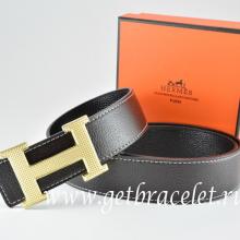 Replica Hermes Reversible Belt Black/Black Togo Calfskin With 18k Silver Wave Stripe H Buckle
