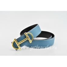 Hermes Reversible Belt Blue/Black Anchor Chain Togo Calfskin With 18k Gold Buckle