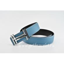 Hermes Reversible Belt Blue/Black H Au Carre Togo Calfskin With 18k Silver Buckle