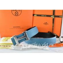 Hermes Reversible Belt Blue/Black Togo Calfskin With 18k Drawbench Silver H Buckle