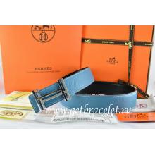 Hermes Reversible Belt Blue/Black Togo Calfskin With 18k Silver Double H Buckle