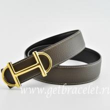 Hermes Reversible Belt Brown/Black Anchor Chain Togo Calfskin With 18k Gold Buckle