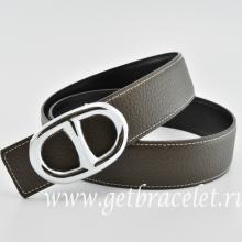 Hermes Reversible Belt Brown/Black Anchor Chain Togo Calfskin With 18k Silver Buckle Replica