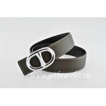 Hermes Reversible Belt Brown/Black Anchor Chain Togo Calfskin With 18k Silver Buckle Replica