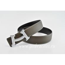 Replica Hermes Reversible Belt Brown/Black Fashion H Togo Calfskin With 18k Silver Buckle