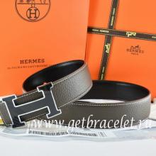 Faux Hermes Reversible Belt Brown/Black Togo Calfskin With 18k Black Silver H Buckle