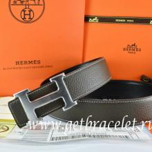 Imitation Hermes Reversible Belt Brown/Black Togo Calfskin With 18k Drawbench Silver H Buckle