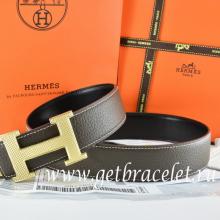 Hermes Reversible Belt Brown/Black Togo Calfskin With 18k Silver Wave Stripe H Buckle