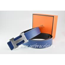 Hermes Reversible Belt Dark Blue/Black Togo Calfskin With 18k Silver H Buckle