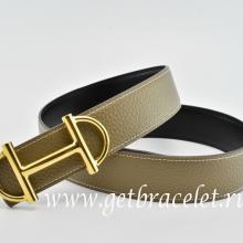 Copy Hermes Reversible Belt Gray/Black Anchor Chain Togo Calfskin With 18k Gold Buckle