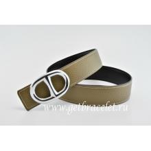 Copy Hermes Reversible Belt Gray/Black Anchor Chain Togo Calfskin With 18k Silver Buckle