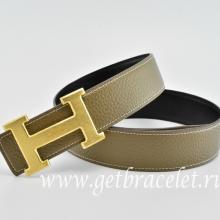 Imitation Hermes Reversible Belt Gray/Black Classics H Togo Calfskin With 18k Gold With Logo Buckle