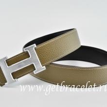 Hermes Reversible Belt Gray/Black Classics H Togo Calfskin With 18k Silver With Logo Buckle
