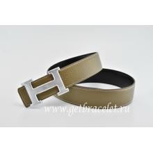 Hermes Reversible Belt Gray/Black Classics H Togo Calfskin With 18k Silver With Logo Buckle