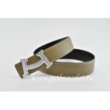 Hermes Reversible Belt Gray/Black Fashion H Togo Calfskin With 18k Silver Buckle Replica