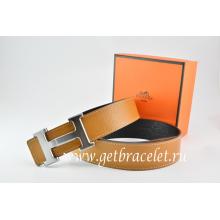 Hermes Reversible Belt Light Coffe/Black Togo Calfskin With 18k Drawbench Silver H Buckle