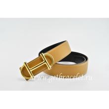 Hermes Reversible Belt Light/Coffee/Black Anchor Chain Togo Calfskin With 18k Gold Buckle