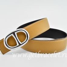 Fake 1:1 Hermes Reversible Belt Light/Coffee/Black Anchor Chain Togo Calfskin With 18k Silver Buckle