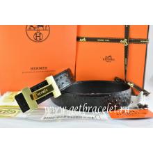 Wholesale Hermes Reversible Belt Black/Black Ostrich Stripe Leather With 18K Gold H Logo Buckle