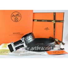 Hermes Reversible Belt Black/Black Ostrich Stripe Leather With 18K Silver Idem With Logo Buckle Replica