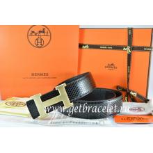 Wholesale Hermes Reversible Belt Black/Black Snake Stripe Leather With 18K Drawbench Gold H Buckle