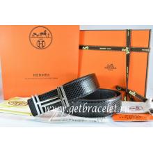 Replica Hermes Reversible Belt Black/Black Snake Stripe Leather With 18K Silver H Au Carre Buckle