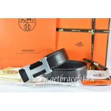 Replica Hermes Reversible Belt Black/Black Snake Stripe Leather With 18K Silver H Buckle