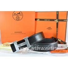 Hermes Reversible Belt Black/Black Snake Stripe Leather With 18K Silver Wave Stripe H Buckle