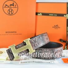 Luxury Replica Hermes Reversible Belt Brown/Black Snake Stripe Leather With 18K Drawbench Gold H Buckle