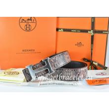 Hermes Reversible Belt Brown/Black Snake Stripe Leather With 18K Drawbench Silver H Buckle Replica