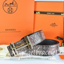 Luxury Replica Hermes Reversible Belt Brown/Black Snake Stripe Leather With 18K Gold H Au Carre Buckle