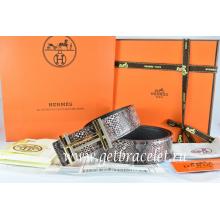 Luxury Replica Hermes Reversible Belt Brown/Black Snake Stripe Leather With 18K Gold H Au Carre Buckle