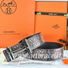 Hot Fake Hermes Reversible Belt Brown/Black Snake Stripe Leather With 18K Silver H Au Carre Buckle